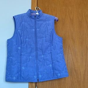 Floral embroidered periwinkle vest